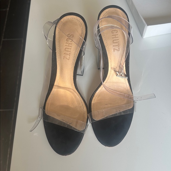 SCHUTZ Black and Transparent Strap Heels - Picture 1 of 6